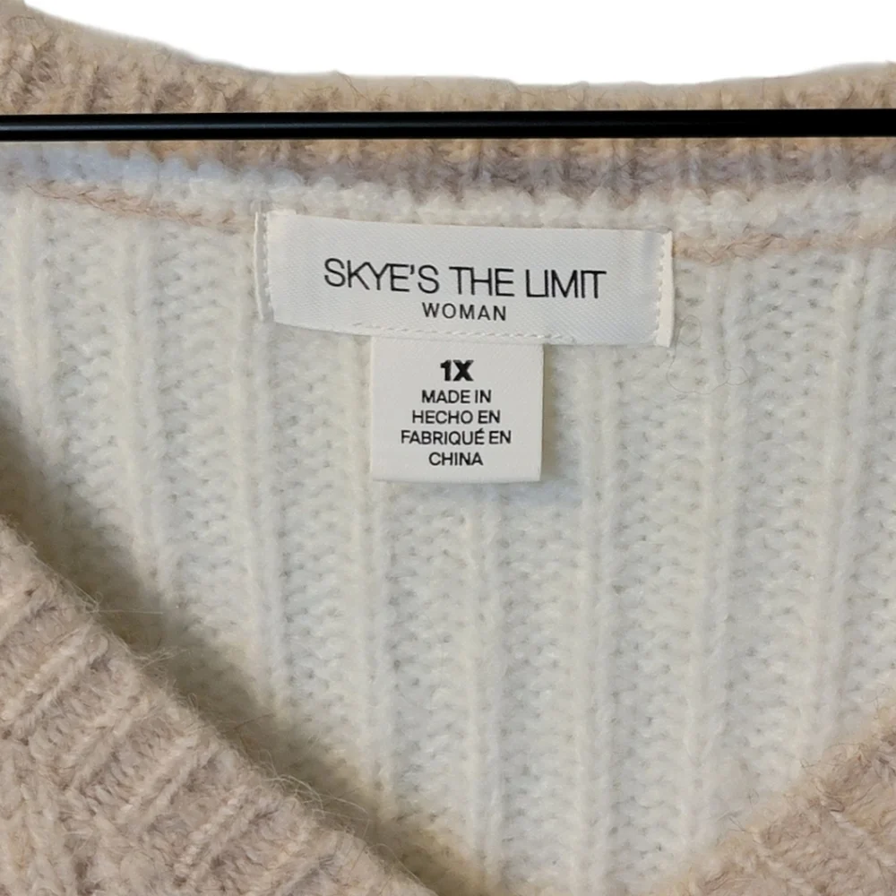 Skye’s The Limit‎ Woman Cable Knit V-Neck Sweater 1X